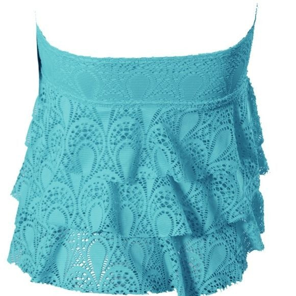 NWT Island Escape 12 Blue Tiered Fanned Crochet Halter Tankini Top #87187