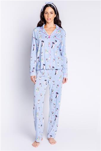 NWT PJ Salvage L Playful Prints Dog Lover Cotton Pajama Set Blue 100128