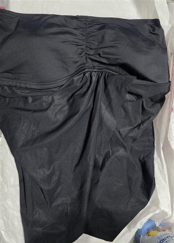 NWT Vince Camuto Black Draped M Solid Halter Bandeau Tankini Swim Top #100398