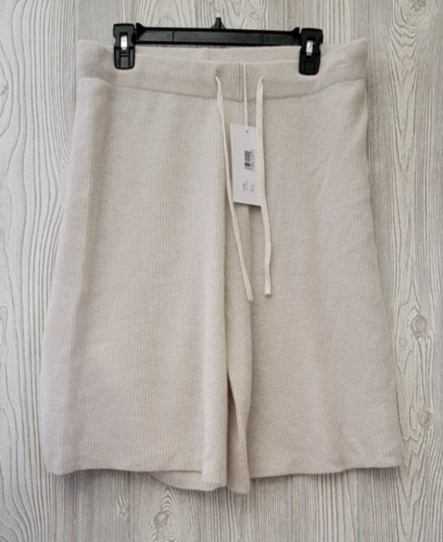 NWT Calme Johnny Was L Ribbed Cashmere Bermuda Shorts Cream 100421