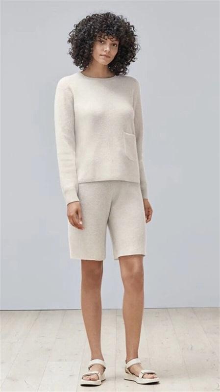 NWT Calme Johnny Was L Ribbed Cashmere Bermuda Shorts Cream 100421