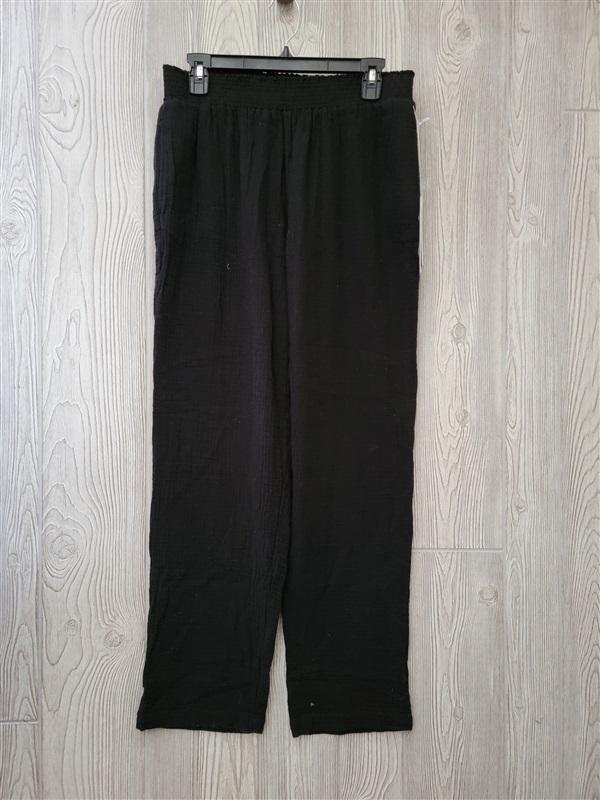 NWT Calme Johnny Was XL Relaxed Fit Pants Black Crinkle Gauze 100477