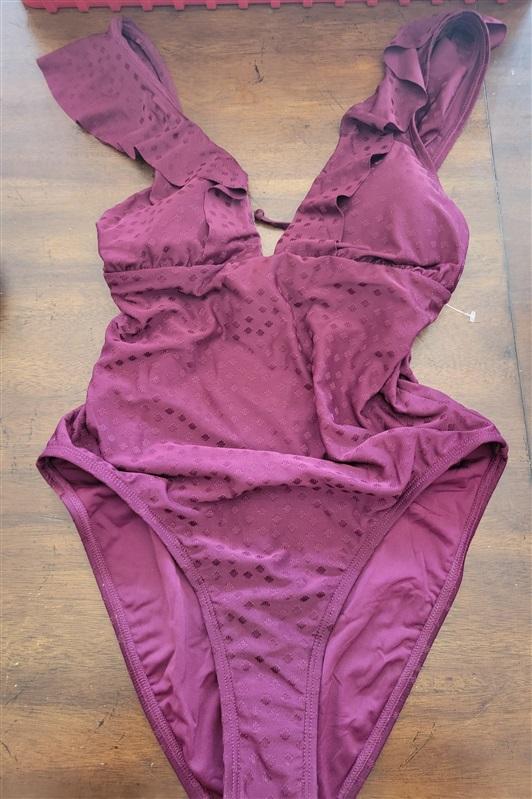 NWT Robin Piccone Julianna SZ 12 Solid Red Ruffled One-Piece Swimsuit #103023