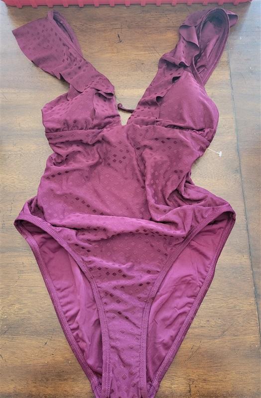 NWT Robin Piccone Julianna SZ 12 Solid Red Ruffled One-Piece Swimsuit #103023