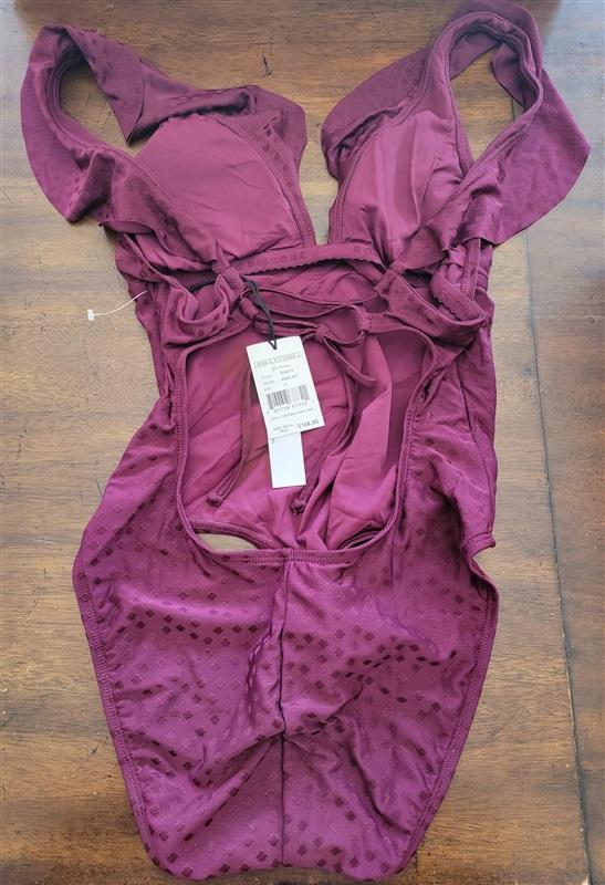 NWT Robin Piccone Julianna SZ 12 Solid Red Ruffled One-Piece Swimsuit #103023