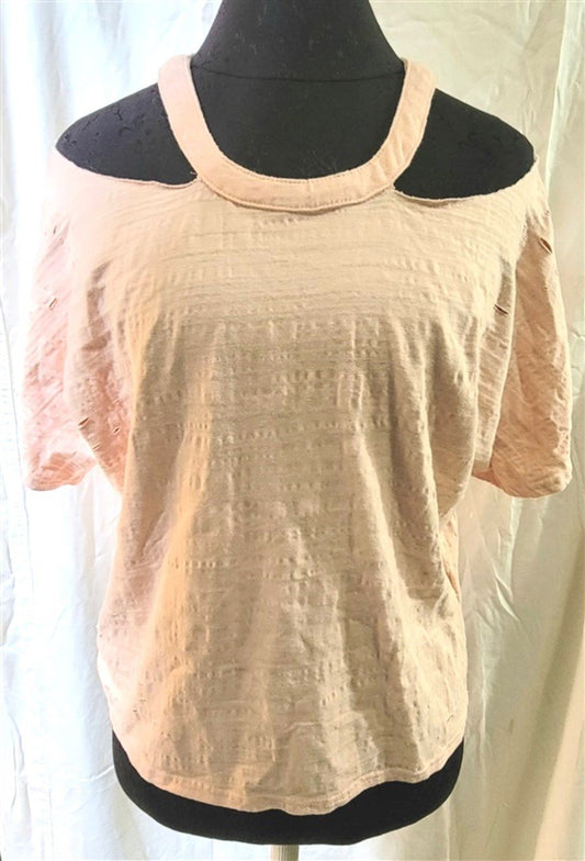 New Honey Punch Anthropologie S Distressed Off the Shoulder T-Shirt Peach 111659