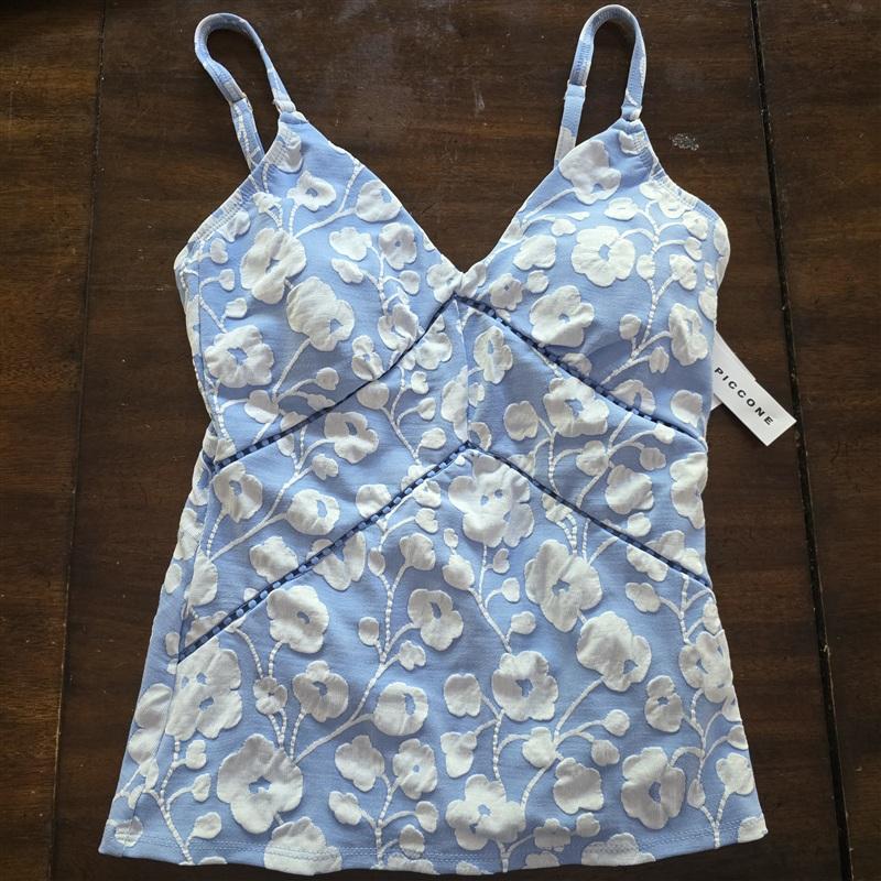 NWT Robin Piccone Saide S Sky Blue Floral Tankini Swim Top & Bottom 111718
