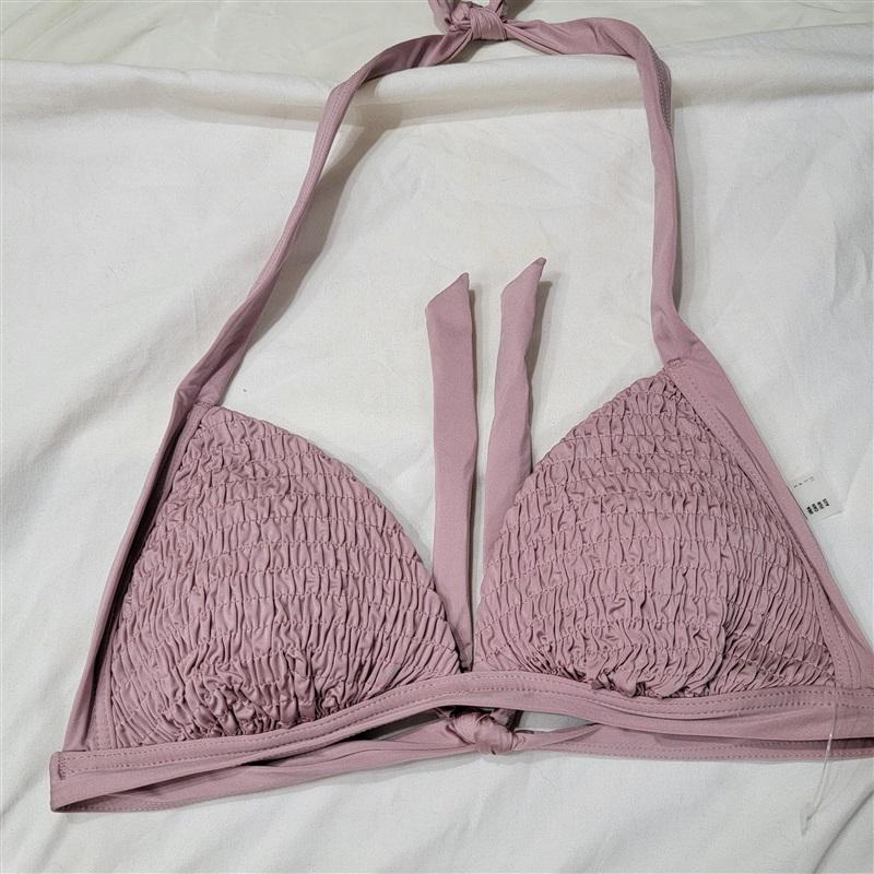 NWOT Volcom Solid Pink S Smocked That Tri Bikini Swim Top 117447