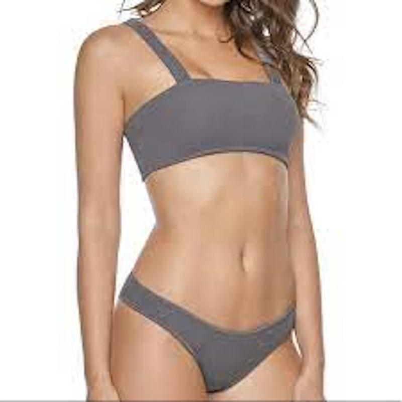 NWT Pilyq PQ Sand Reef L Layla Bikini Top Teeny Swim Bottom Gray Set 118290