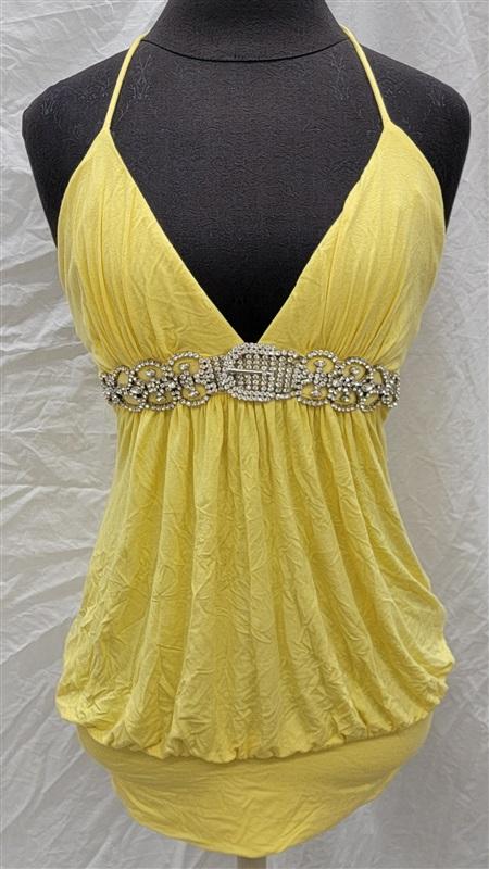 NWT Sky S Rhinestone Yellow Halter Blouson Top 118383