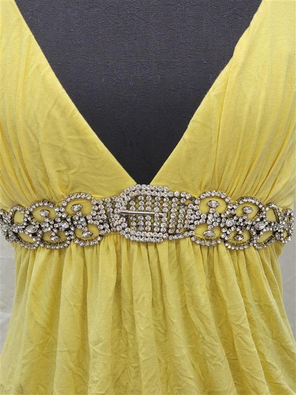 NWT Sky S Rhinestone Yellow Halter Blouson Top 118383