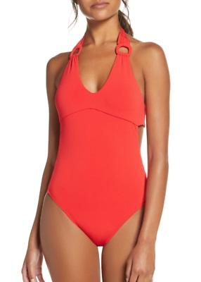 NWT Robin Piccone 10 Kate Halter ONE-PIECE Orange Swimsuit 118394