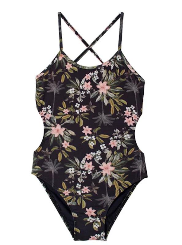 NWT Pilyq PQ 8 Girls Gap Ayah Cut Out 1Pc Black Pink flowers 118558