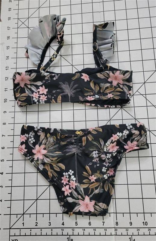 NWT PIlyq 12 Girls Gasparilla Black Floral Flutter Bikini 118598