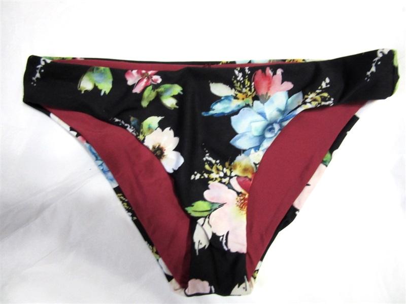 NWT Ella Moss S Amore Watercolor Floral Black Bikini Swim Bottoms 118624