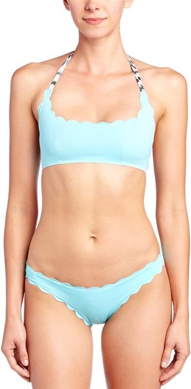 NWOT Pilyq Zebra L Dreamy Blue Reversible Halter Scallop Bikini Swim Top 118643