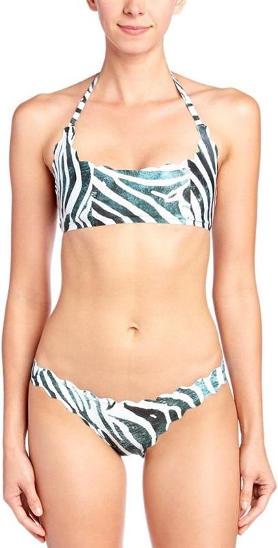 NWOT Pilyq Zebra L Dreamy Blue Reversible Halter Scallop Bikini Swim Top 118643