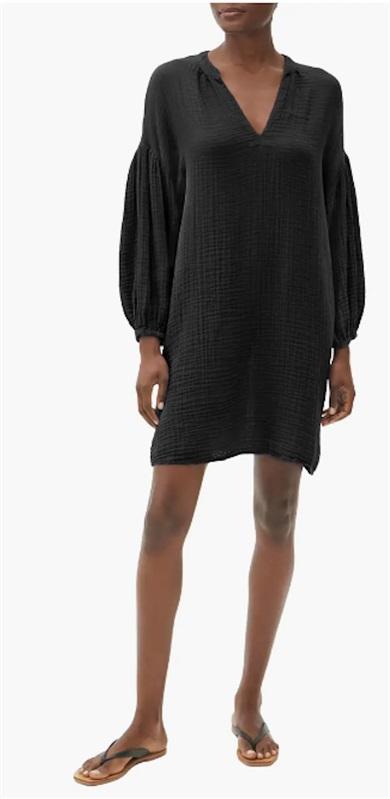 NWOT Michael Stars S Katarina Gauze Crinkle Dress Black V Neck 118717