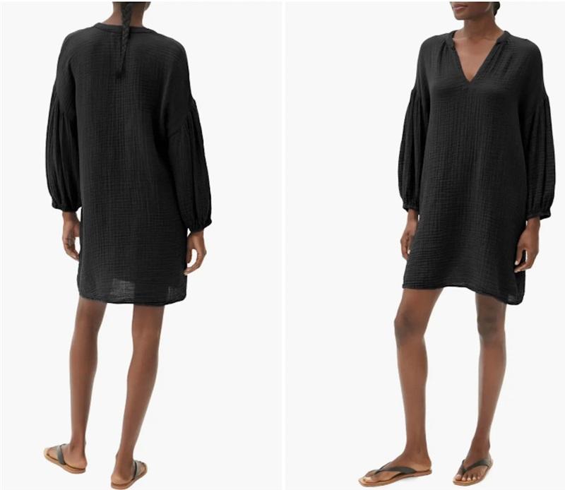 NWOT Michael Stars S Katarina Gauze Crinkle Dress Black V Neck 118717
