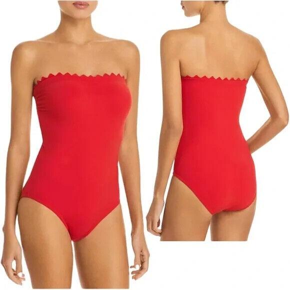 NWT Karla Colletto Ines 6 Red Scalloped Bandeau 1 PC Swimsuit 118998