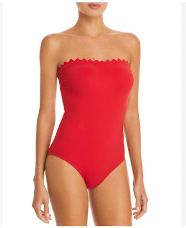 NWT Karla Colletto Ines 6 Red Scalloped Bandeau 1 PC Swimsuit 118998