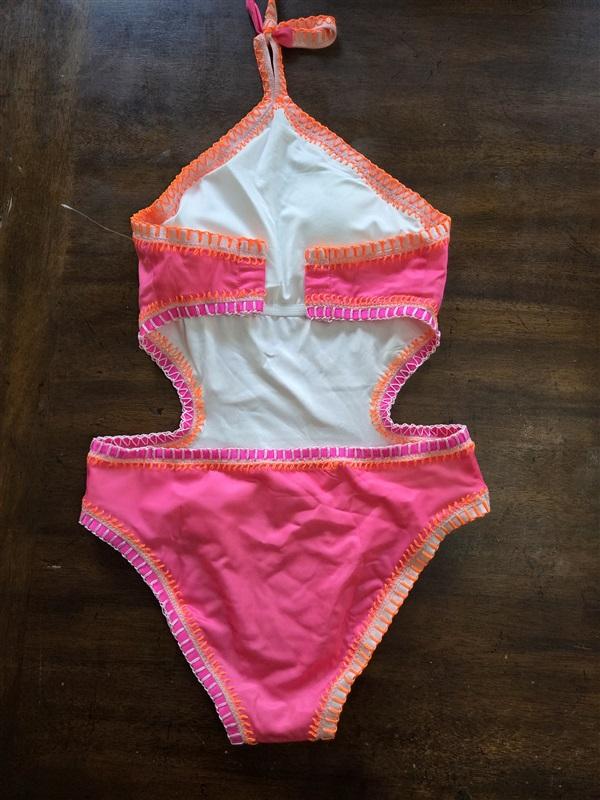 NWOT Pilyq Platinum M Crochet Halter Neck 1PC Pink Monokini SwimSuit 119037