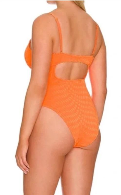 NWT Good American 7 XXXXL Jacquard Show Off 1Pc Orange Cream Swimsuit 119057