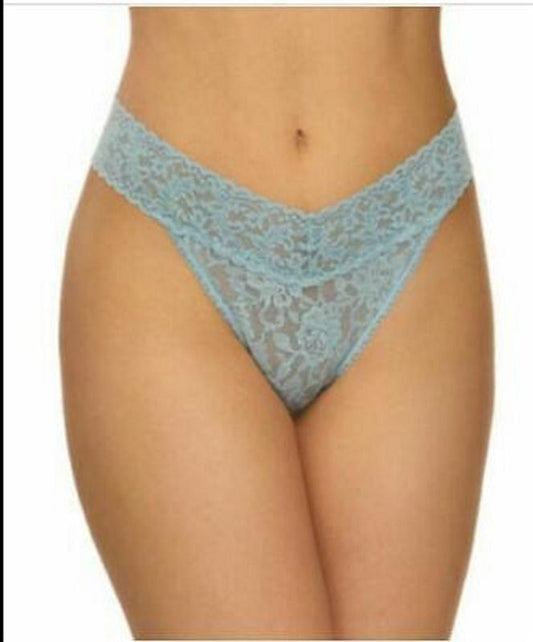 NEW Hanky Panky 1pr Aqua Blue Signature Lace Low Rise Thong Underwear 120969
