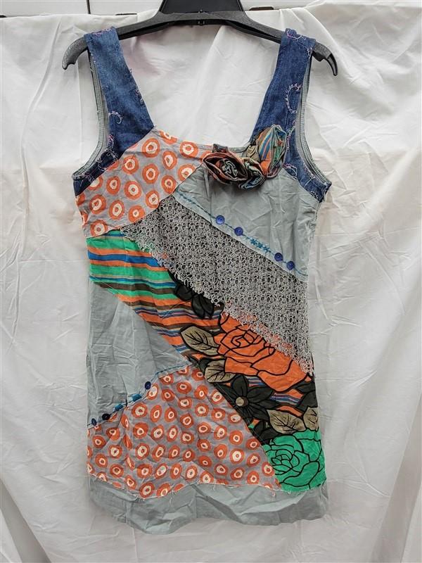 NWT Lucy & Co S Patchwork Bohmian Raw Edge Mixed Linen Sundress 123093