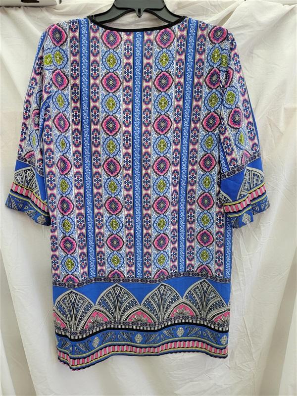 NWOT Glam Boutique SMALL Medallion Blue Pink Keyhole Front Shift Dress 123113