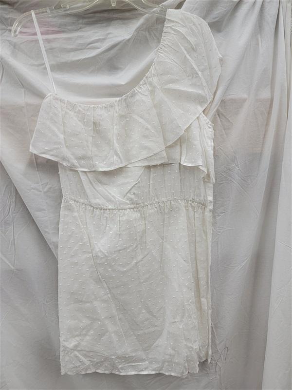 NWOT Glam Boutique M Swiss Dot White 1 Shoulder Shift Dress 123121