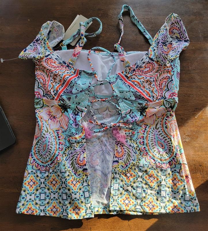 NWT Kenneth Cole S REACTION Floral Cold Shoulder Paisley Tankini Top 123486