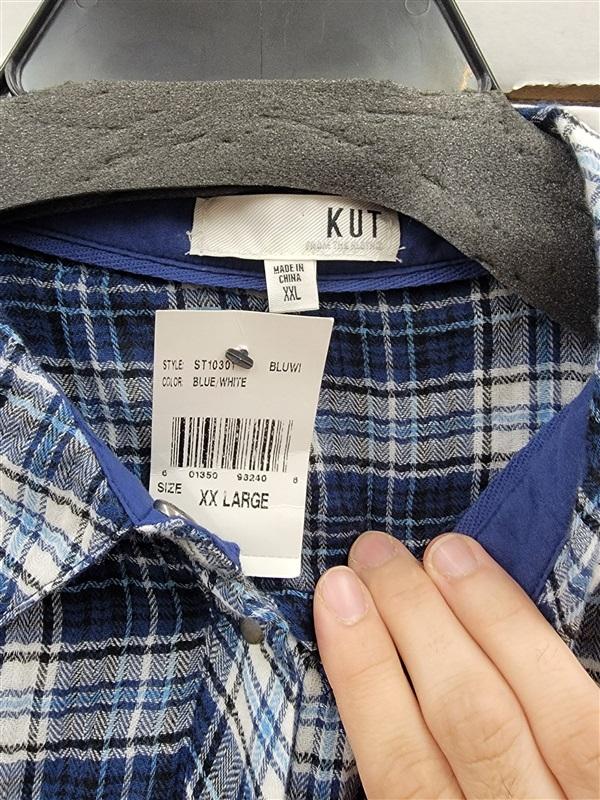 NWT Kut from Kloth XXL Button Snap Western Shirt Blue White 123694