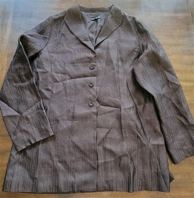 NWOT Eileen Fisher L Silk Button Up Blazer Jacket Brown 123763