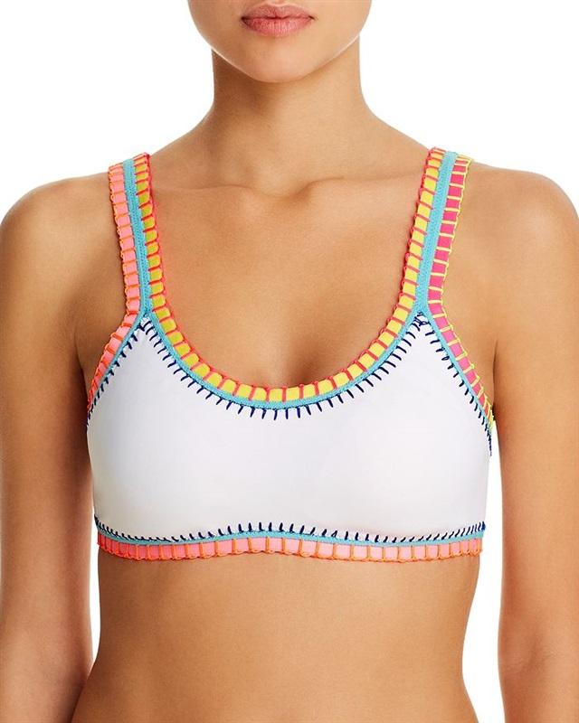 NWT Pilyq Platinum S Emerald Green Whipstitched Sporty Bikini Swim Top 124073