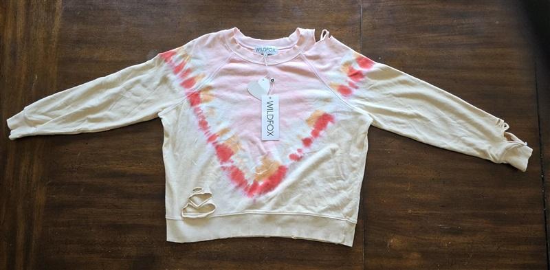 NWT Wildfox XS Grapefruit Wash Sommers Distressed Tie Dye Sweatshirt Top 124205