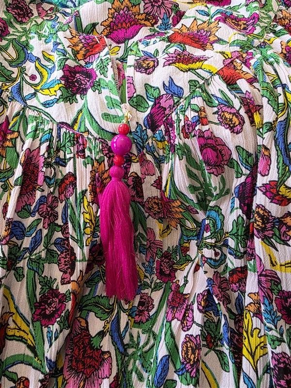 NWT Go Softly S Patio Dress Kaftan Floral V-Neck Short Sleeve Zip Crinkle 124586