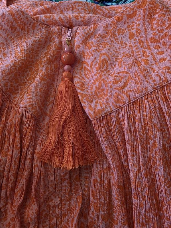 NWT Go Softly 3XL Patio Dress Kaftan Orange V-Neck Zip Crinkle 124615