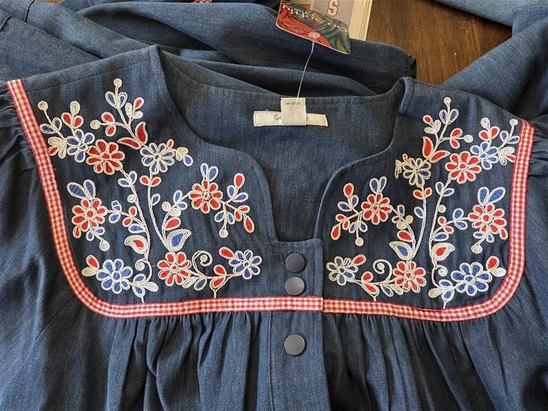 NWT Go Softly S Kaftan Denim Flower Snap Embroidered Patio Dress 124632
