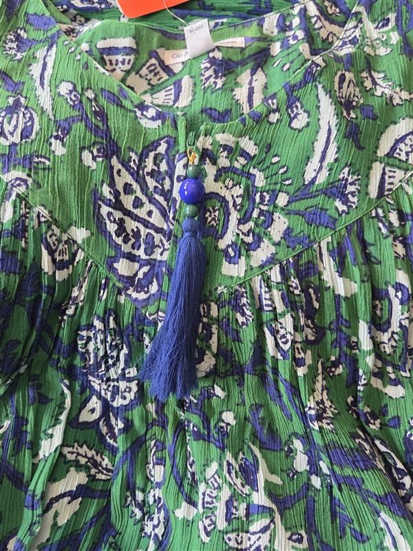 NWT Go Softly 2X Patio Dress Kaftan Zip Crinkle Green Blue Floral 124637