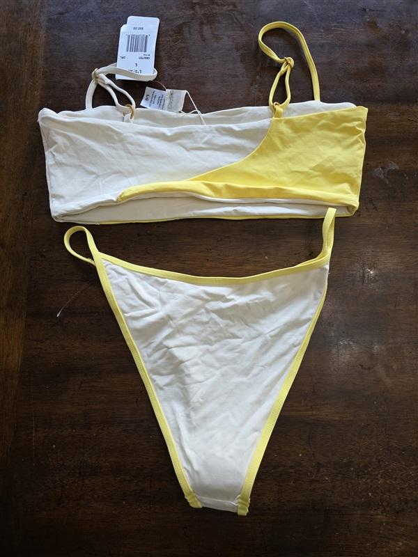 NWOT L*Space Ari L Color Block Yellow White Bikini Swim Top & Bottom 124653