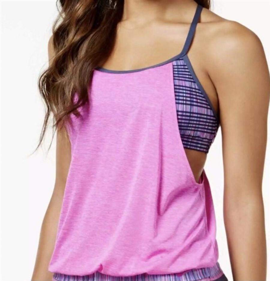 NWT Nike Open Back S Pink Purple Plaid Layered Tankini Swim Top 124667