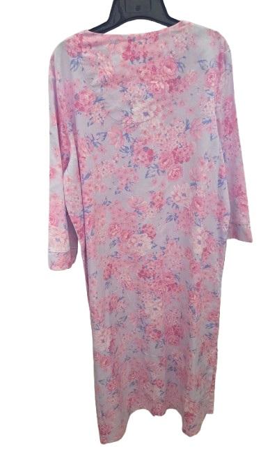 New Miss Elaine M Long Zip Front Cotton Robe Pink Blue Roses Hydrangea 124702
