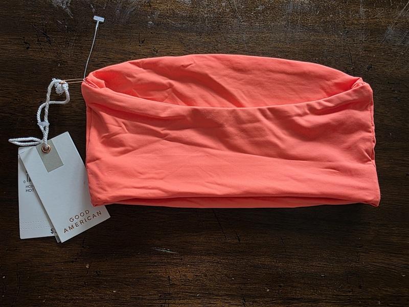 NWT Good American XS Better Bandeau Top Hot Coral Orange Bikini Swim Tube 124753