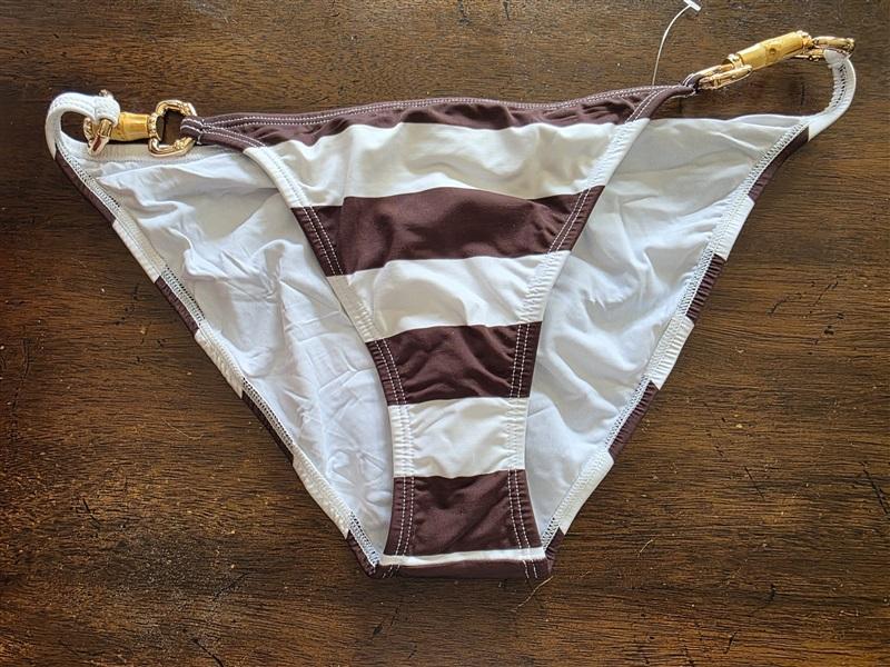 NWT Pilyq L Godiva Stripe Equestrian Buckle Bikini Swim Bottom Full 124768