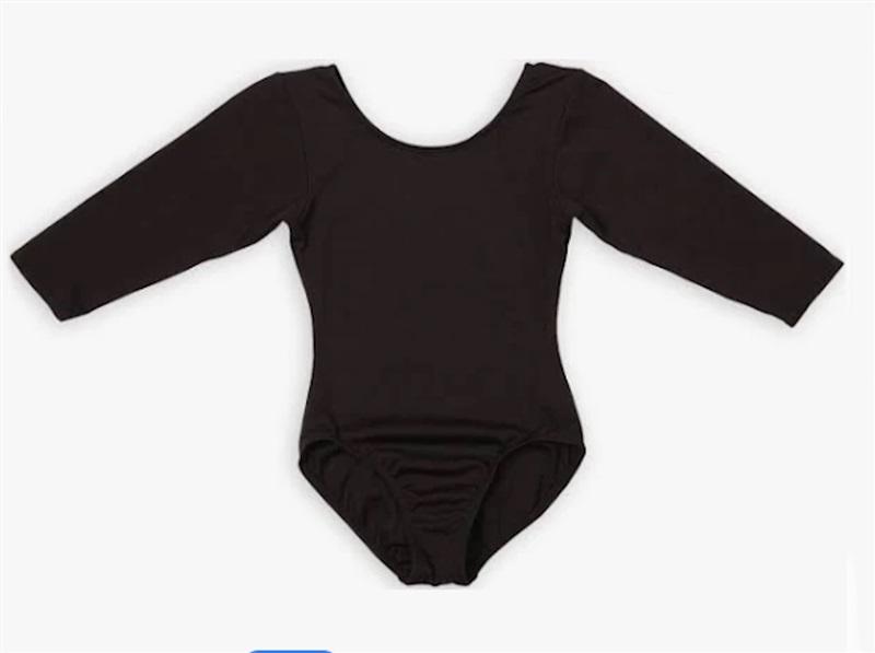 Moret Child Large 3/4 Sleeve Leotard Black Basic Dance Wear 124845