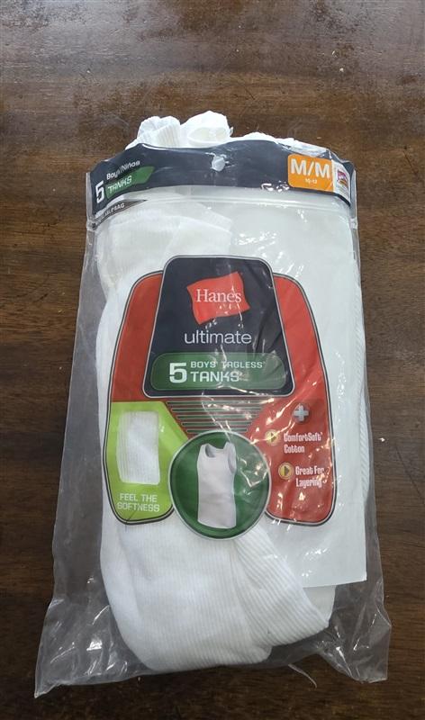 NWTD Hanes Ultimate M Boys 5 Tagless Tank Undershirt T shirts White 124885
