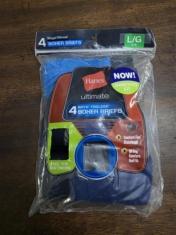 NWTD Hanes L Boy's Ultimate 4pr Boxer Briefs Underwear Tagless 124903