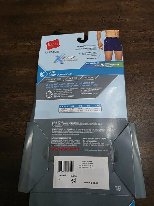 NWTD Hanes M X-Temp 3pr Boxer Briefs Underwear Tagless 124923