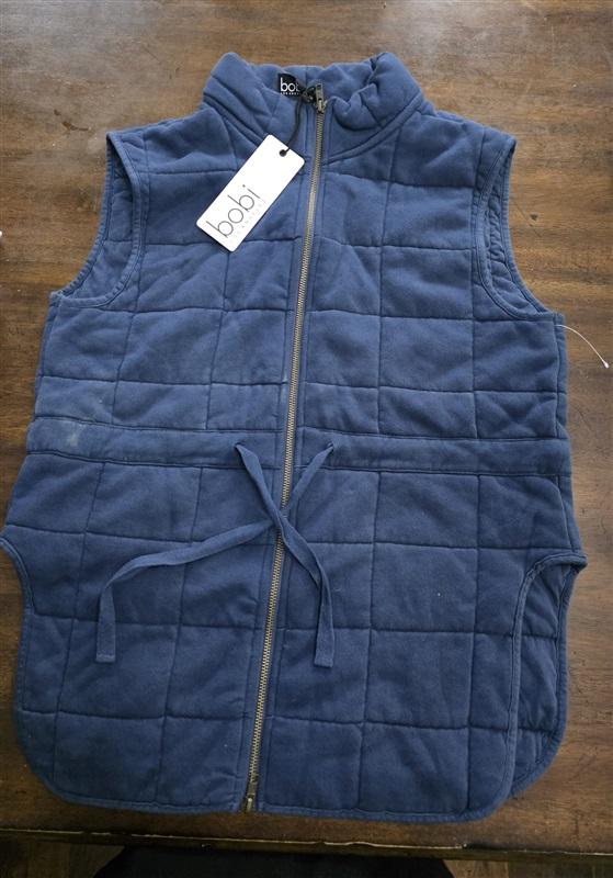 NWT Bobi USA M Blue Quilted Zip Up Tie Waist Vest 124940